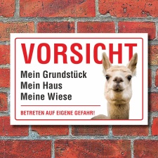 Schild Vorsicht Alpaka Grundstück Haus Wiese 3 mm Alu-Verbund