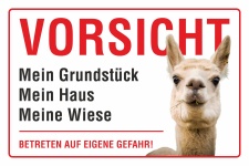 Schild Vorsicht Alpaka Grundstück Haus Wiese 3 mm Alu-Verbund