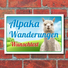 Schild Alpaka Wanderung Wanderungen Wunschtext 3 mm Alu-Verbund