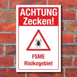 Schild Achtung Zecken FSME Risikogebiet Regeln Hinweisschild Gefahr 3 mm Alu-Verbund