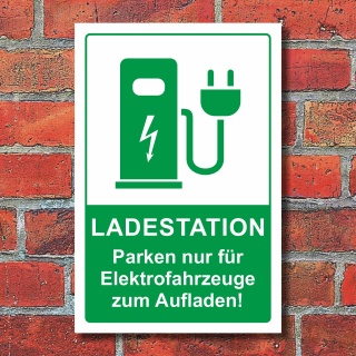 Schild Elektrotankstelle Ladestation E-Auto Elektroauto aufladen grün 3 mm Alu-Verbund 600 x 400 mm