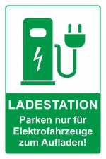 Schild Elektrotankstelle Ladestation E-Auto Elektroauto aufladen grün 3 mm Alu-Verbund 600 x 400 mm