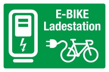 Schild E-Bike Ladestation Elektrofahrrad aufladen grün 3 mm Alu-Verbund 300 x 200 mm
