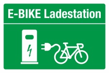 Schild E-Bike Ladestation Elektrofahrrad aufladen grün 3 mm Alu-Verbund