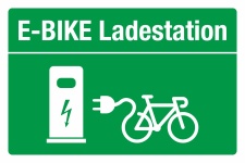 Schild E-Bike Ladestation Elektrofahrrad aufladen grün 3 mm Alu-Verbund 300 x 200 mm