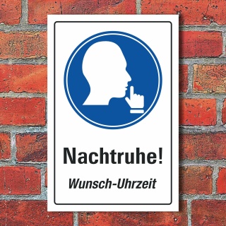 Schild Nachtruhe Hinweis Ruhestörung Leise Wunschtext 3 mm Alu-Verbund