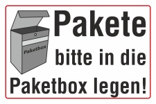 Schil Pakete bitte in die Paketbox legen mit Bild Hinweisschild 3 mm Alu-Verbund 300 x 200 mm