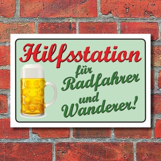 Schild Hilfsstation für Radfahrer und Wanderer Hinweisschild 3 mm Alu-Verbund