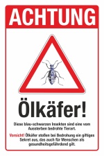 Schild Achtung Ölkäfer Vorsicht giftig mit Erklärtext Hinweisschild 3 mm Alu-Verbund 300 x 200 mm