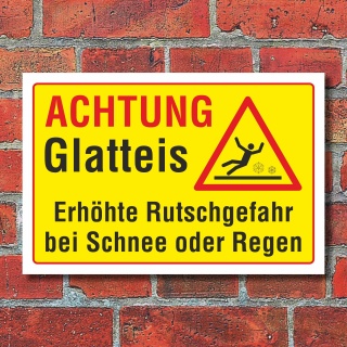 Schild Achtung Glatteis erhöhte Rutschgefahr Schnee Winter 3 mm Alu-Verbund 300 x 200 mm