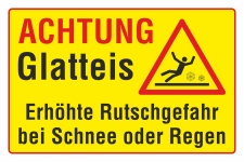 Schild Achtung Glatteis erhöhte Rutschgefahr Schnee Winter 3 mm Alu-Verbund 300 x 200 mm