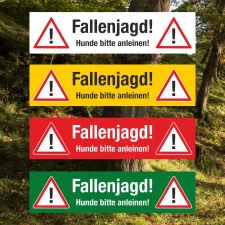 PVC Banner Achtung Fallenjagd Forst Wald Wildtiere Plane...