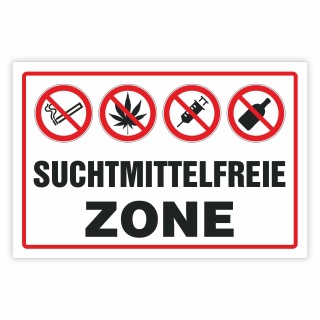 Schild Suchtmittelfreie Zone rauchen kiffen drogen alkohol Hinweisschild 3 mm Alu-Verbund