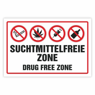 Schild Suchtmittelfreie Zone rauchen kiffen drogen alkohol Hinweisschild 3 mm Alu-Verbund