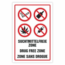 Schild Suchtmittelfreie Zone rauchen kiffen drogen alkohol Hinweisschild 3 mm Alu-Verbund