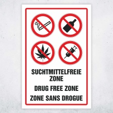 Schild Suchtmittelfreie Zone rauchen kiffen drogen alkohol Hinweisschild 3 mm Alu-Verbund