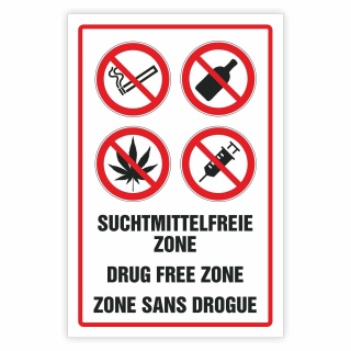 Schild Suchtmittelfreie Zone rauchen kiffen drogen alkohol Hinweisschild 3 mm Alu-Verbund 600 x 400 mm