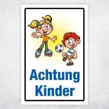 "Achtung Kinder" – Hochwertiges Sicherheitsschild für den Außenbereich 3 mm Alu-Verbund 450 x 300 mm