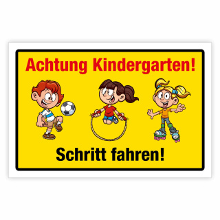 "Achtung Kindergarten Schritt fahren" – Hochwertiges Sicherheitsschild für den Außenbereich