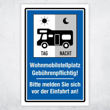 "Parkplatz Wohnmobilstellplatz gebührenpflichtig" – Hochwertiges Hinweisschild für den Außenbereich 3 mm Alu-Verbund 300 x 200 mm