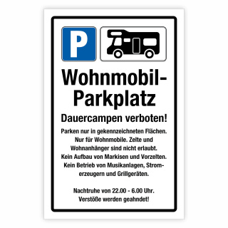 "Wohnmobilparkplatz Regeln" – Hochwertiges Sicherheitsschild für den Außenbereich