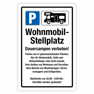 "Wohnmobilparkplatz Regeln" – Hochwertiges Sicherheitsschild für den Außenbereich