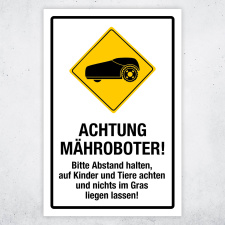"Achtung Mähroboter Rasenroboter Rasenmäher Abstand halten" – Hochwertiges Sicherheitsschild für den Außenbereich 3 mm Alu-Verbund 300 x 200 mm