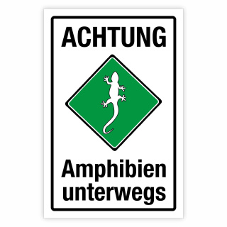 "Achtung Amphibien unterwegs gelb" – Hochwertiges Sicherheitsschild für den Außenbereich