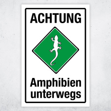 "Achtung Amphibien unterwegs gelb" – Hochwertiges Sicherheitsschild für den Außenbereich