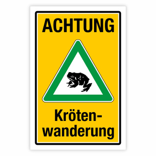 "Achtung Krötenwanderung gelb/grün" – Hochwertiges Sicherheitsschild für den Außenbereich