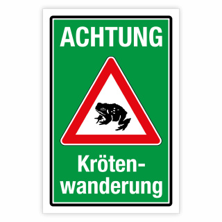 "Achtung Krötenwanderung grün/rot" – Hochwertiges Sicherheitsschild für den Außenbereich