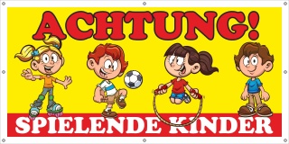 PVC Werbebanner Banner Plane Hinweis Spielende Kinder 2200 x 1100 mm