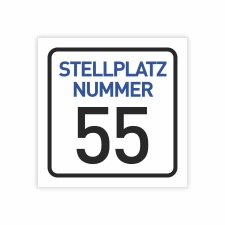 "Stellplatz-Nummer mit Wunschtext 15 x 15 cm"...