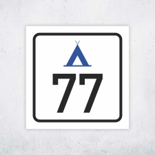 "Zeltplatz-Nummer mit Wunschtext 15 x 15 cm"...