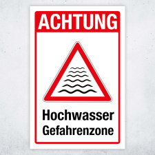 "Achtung Hochwasser Gefahrenzone" – Hochwertiges Sicherheitsschild für den Außenbereich 3 mm Alu-Verbund 600 x 400 mm