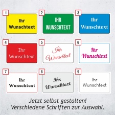 Schild mit Wunschtext, Farben Schriftart und...
