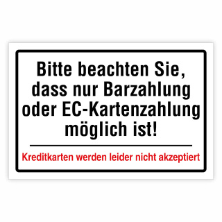 "Nur Bar- und EC-Karten-Zahlung möglich" – Hochwertiges Hinweisschild für den Außenbereich