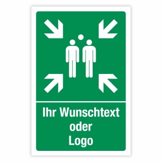 Schild Sammelstelle Sammelplatz Sammelpunkt Wunschtext Logo 3 mm Alu-Verbund 600 x 400 mm