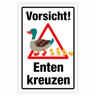 "Vorsicht! Enten kreuzen" – Hochwertiges Schild für den Außenbereich 3 mm Alu-Verbund 600 x 400 mm