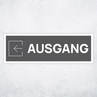 Schild "Ausgang links grau hinterlegt"  –  Hochwertiges Hinweisschild im modernen Design für den Außenbereich 3 mm Alu-Verbund 30 x 10 cm