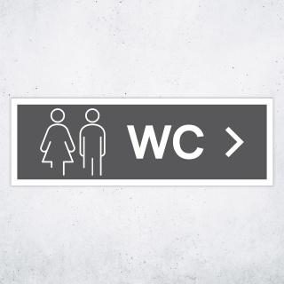 Schild "WC rechts grau hinterlegt"  –  Hochwertiges Hinweisschild im modernen Design für den Außenbereich 3 mm Alu-Verbund 30 x 10 cm