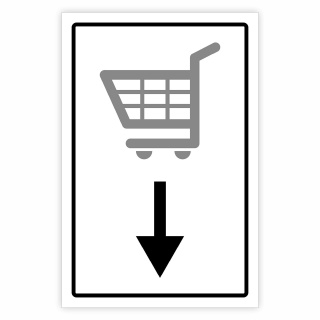 Einkaufswagen mit Pfeil – Hochwertiges Schild für den Außenbereich 3 mm Alu-Verbund