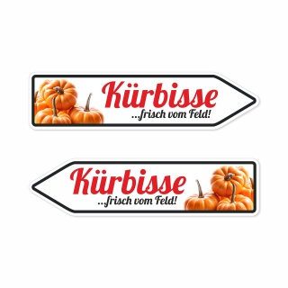 Pfeilschild "Kürbisse …frisch vom Feld!" – Hochwertiges Schild für den Außenbereich 3 mm Alu-Verbund in Pfeilform