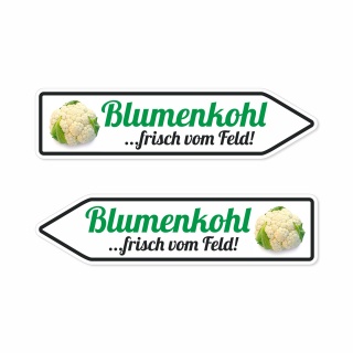 Pfeilschild "Blumenkohl …frisch vom Feld!" – Hochwertiges Schild für den Außenbereich 3 mm Alu-Verbund in Pfeilform