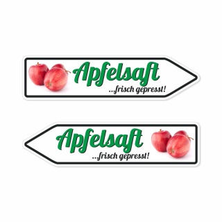 Pfeilschild "Apfelsaft …frisch gepresst!" – Hochwertiges Schild für den Außenbereich 3 mm Alu-Verbund in Pfeilform