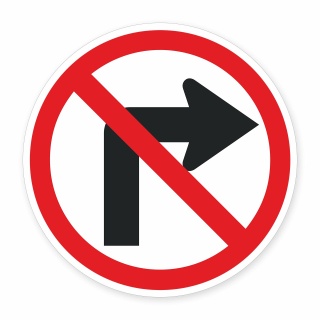 Schild „Rechts abbiegen verboten“ – Alu-Verbund 3 mm rund (Ø30 cm)