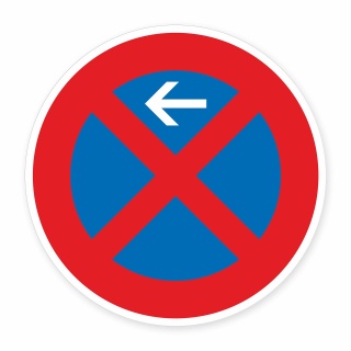 Schild „Absolutes Halteverbot – Pfeil links“ – Alu-Verbund 3 mm rund (Ø30 cm)
