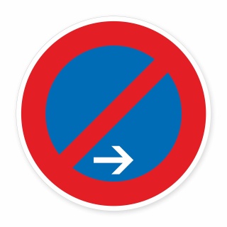 Schild „Eingeschränktes Halteverbot – Pfeil rechts“ – Alu-Verbund 3 mm rund (Ø30 cm)