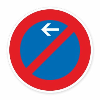 Schild „Eingeschränktes Halteverbot – Pfeil links“ – Alu-Verbund 3 mm rund (Ø30 cm)