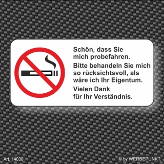 Aufkleber Vorführwagen, Mietwagen, Nichtraucher